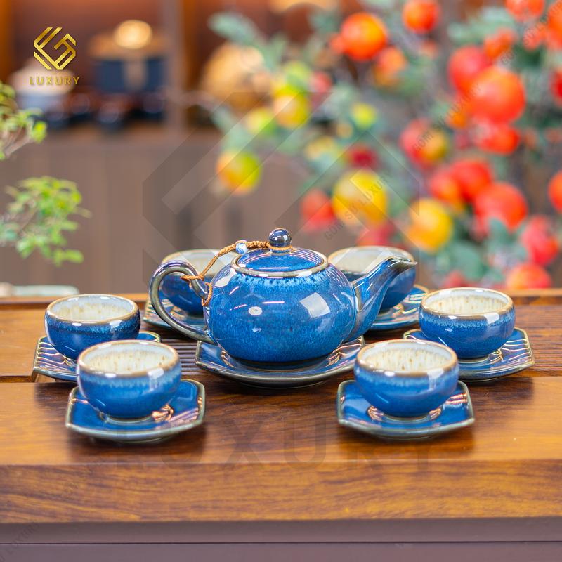 Bộ Ấm Chén Tống Xanh Lòng Hoa Tia - Gốm sứ Bát Tràng