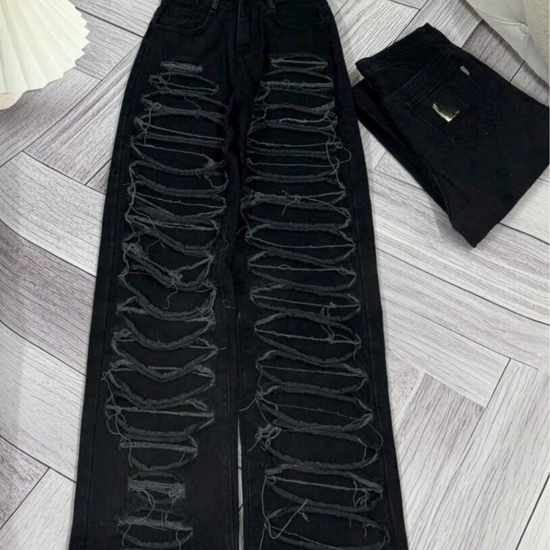  009 - Quần jean dáng suông rách tả tơi màu đen cá tính size S,M,L 