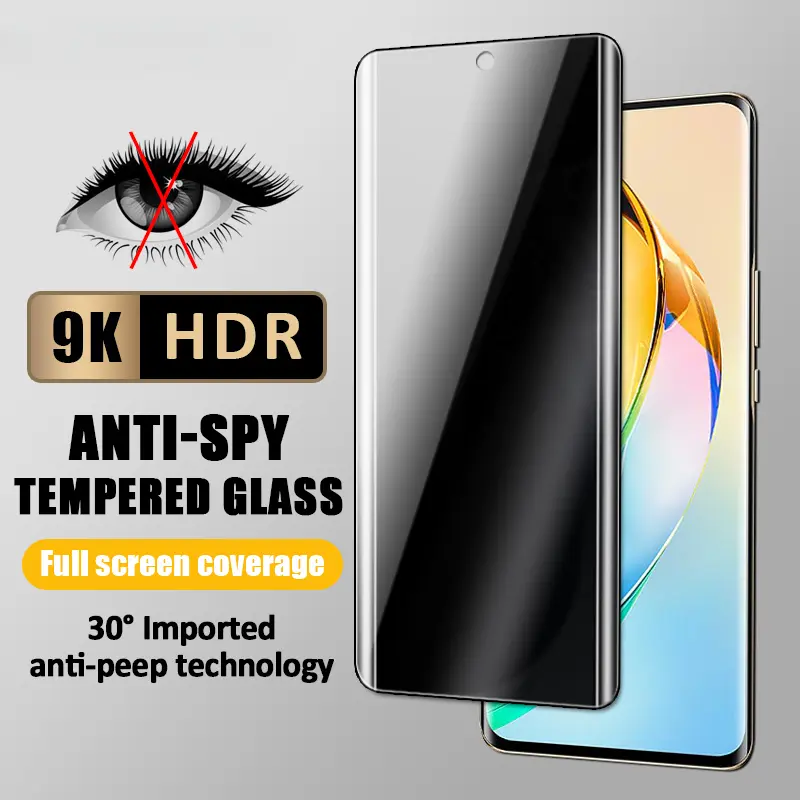 3D Privacy Screen Protector for Redmi Note 13 Pro Plus Pro+ 5G Tempered Glass Film with Edge Glue Curved Full Cover Explosion-proof Anti-Peeping