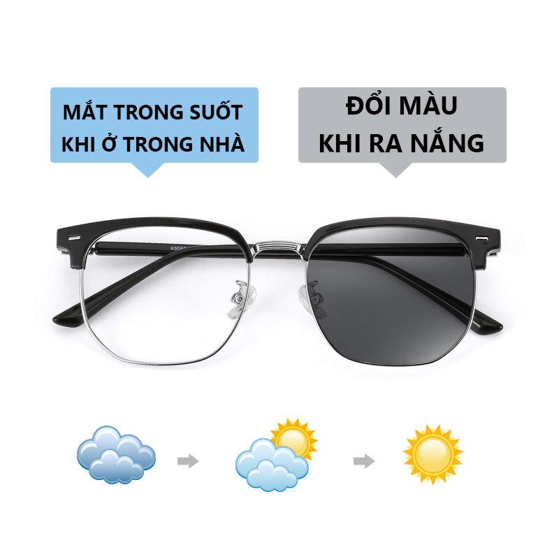  Kính đổi màu khi ra nắng nam nữ cao cấp mắt kính không độ chống ánh sáng xanh và tia UV400 bảo vệ mắt gọng kính chắc chắn thay được tròng kính cận phong cách Hàn Quốc tặng quà hộp và khăn lau kính 194 