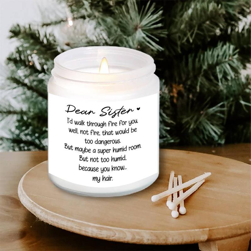 Lavender Scented Soy Wax Candle, 1 Count Funny Sisters Letter Pattern Scented Candle, Birthday Gift for Sister, Home Decor Supplies 6
