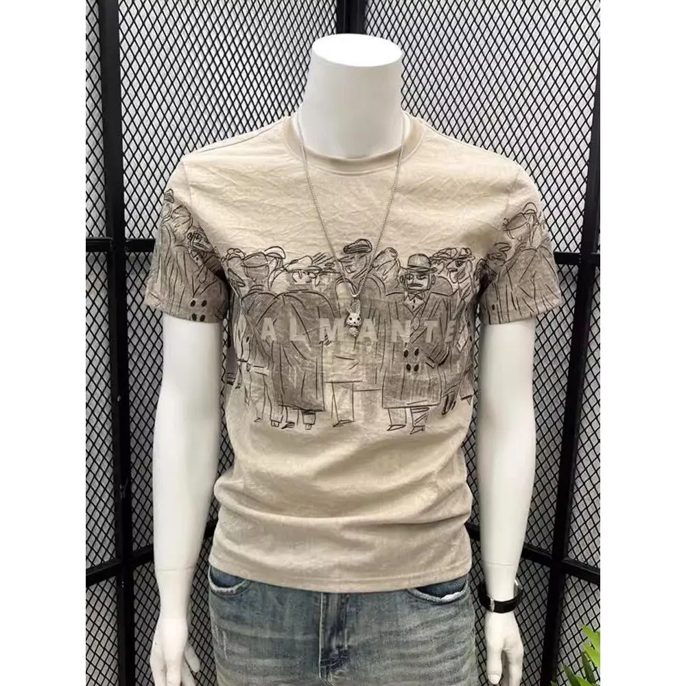 Áo Thun Cotton Ngắn Tay, Mẫu Thiết Kế Thương Hiệu Thời Trang, Dành Cho Nam Giới, In Hình Hoạt Hình Mùa Hè, Áo Siêu Mỏng Tay Lửng Áo, Áo Thun