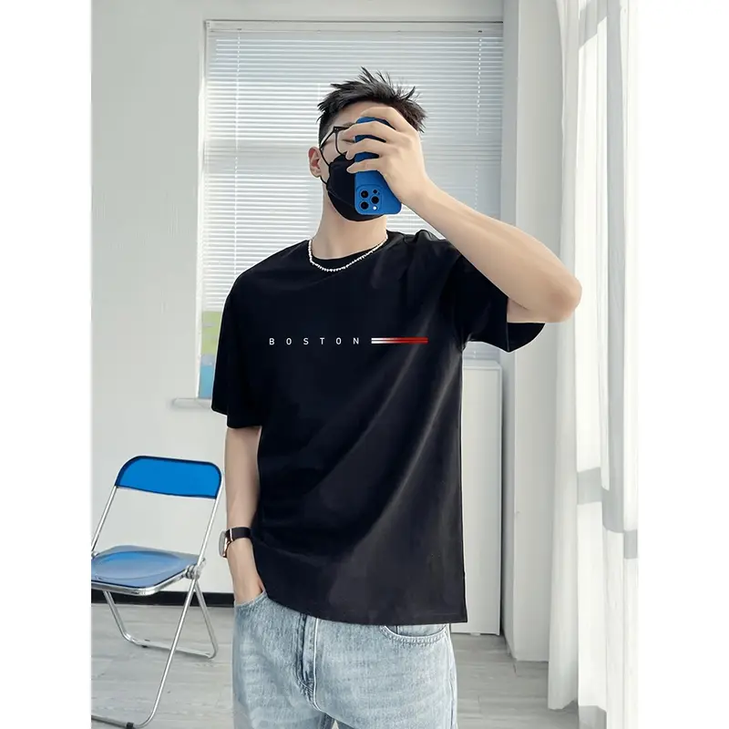 Kaos Penunjuk Arah Men's 100% Cotton BOSTON Graphic Print T-shirt, Casual Short Sleeve Crew Neck Tee, Men's Clothing For Outdoor kaos  penunjuk 2