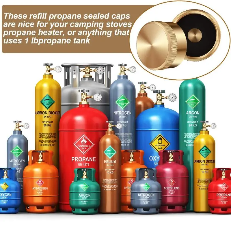 Solid Brass Refill Cap, 4 Counts Gas Tank Cylinder Sealed Cap, Protect Cap for Home Kitchen Outdoor Camping 6