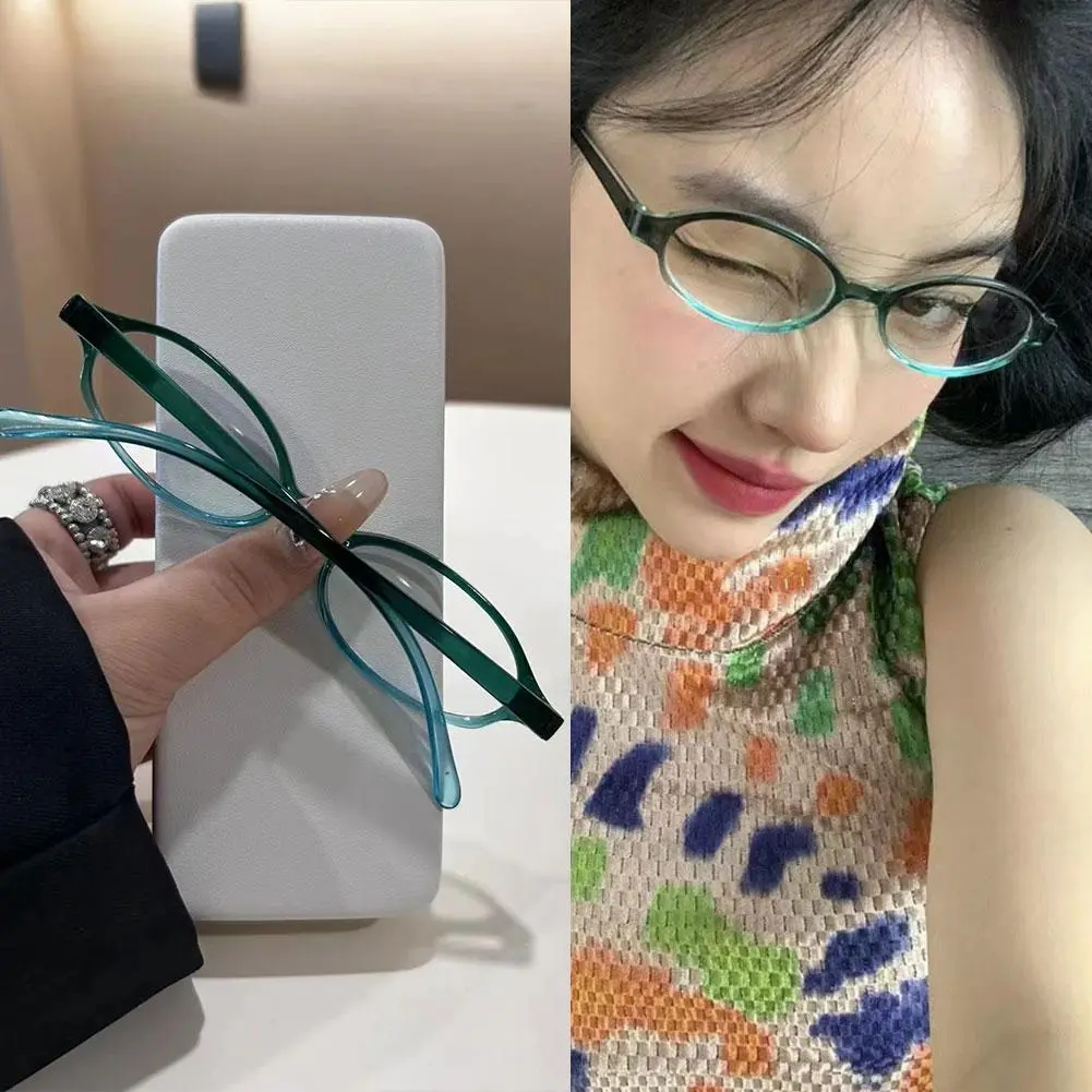 Retro Small Frame Hot Girl Oval Glasses Frame New Retro Light Anti Oval Glasses Blue S6G6