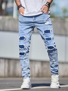 Men's Regular Fit Solid Color Ripped Jeans, Casual Comfy Denim Pants for Daily Wear, Fashion Men's Bottoms for All Seasons, Cotton