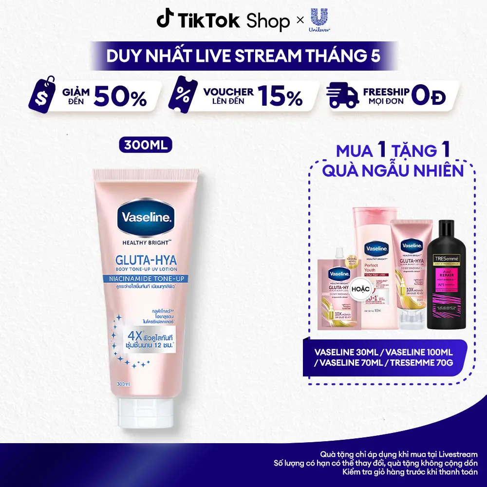 Sữa Dưỡng Da Body Vaseline Gluta-Hya Giúp Da Được Bảo Vệ Và Hỗ Trợ Nâng Tông Da Nữ 300ML Body [1]