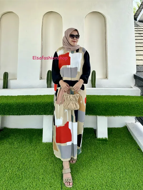 Dress Gamis lebaran terbaru kekinian 2025 kombinasi rayon crinkle Graceva 2
