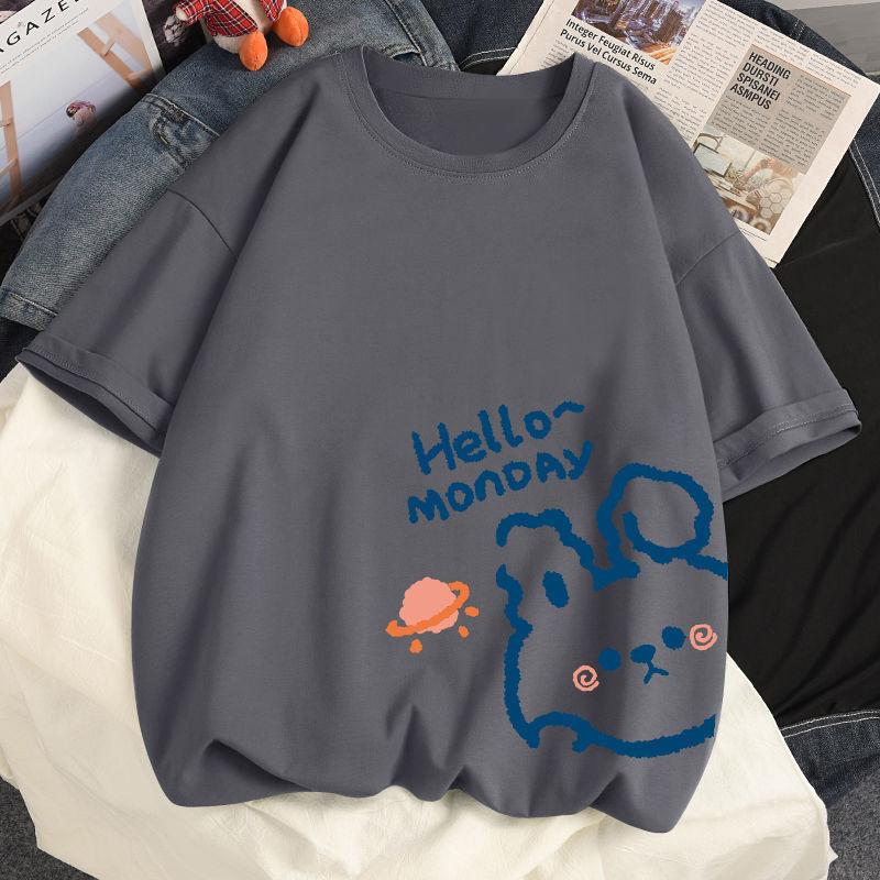 Áo Thun Dáng Rộng Ngoại Cỡ Hàng Mới Về, 100% Cotton, Thích Hợp Cho Học Sinh Nữ, ngắn Tay, Cỡ 32,50 Kg-100,00 Kg, Áo Mùa Xuân-Hè, Hợp Xu hướng, 2024 4
