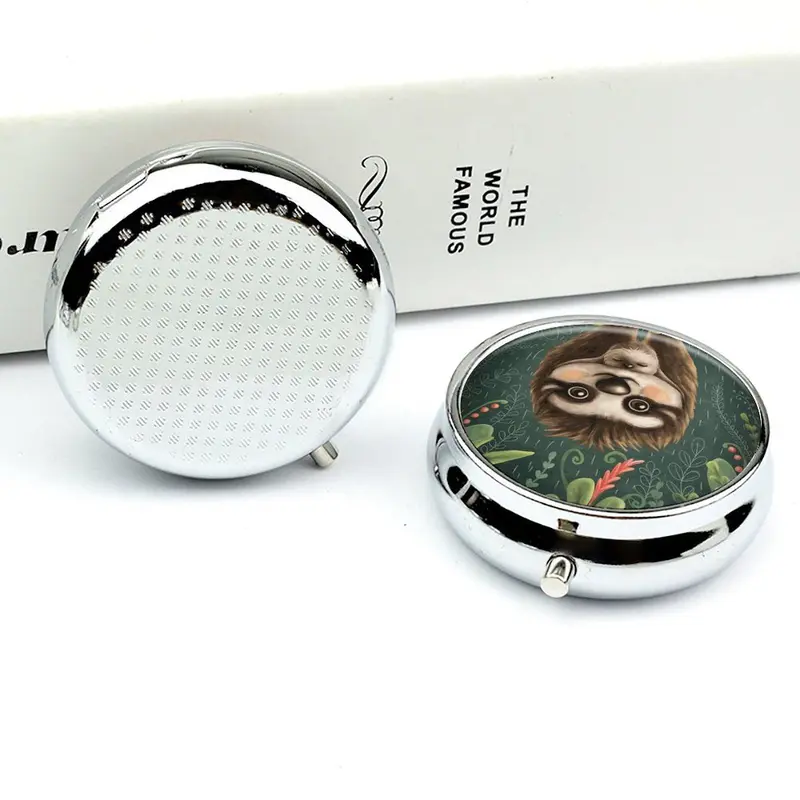 Mini Pill Box, 1 Count 3 Grids Cute Sloth Pattern Portable Pocket Purse Medicine Pill Vitamin Organize for Home Travel Office 2
