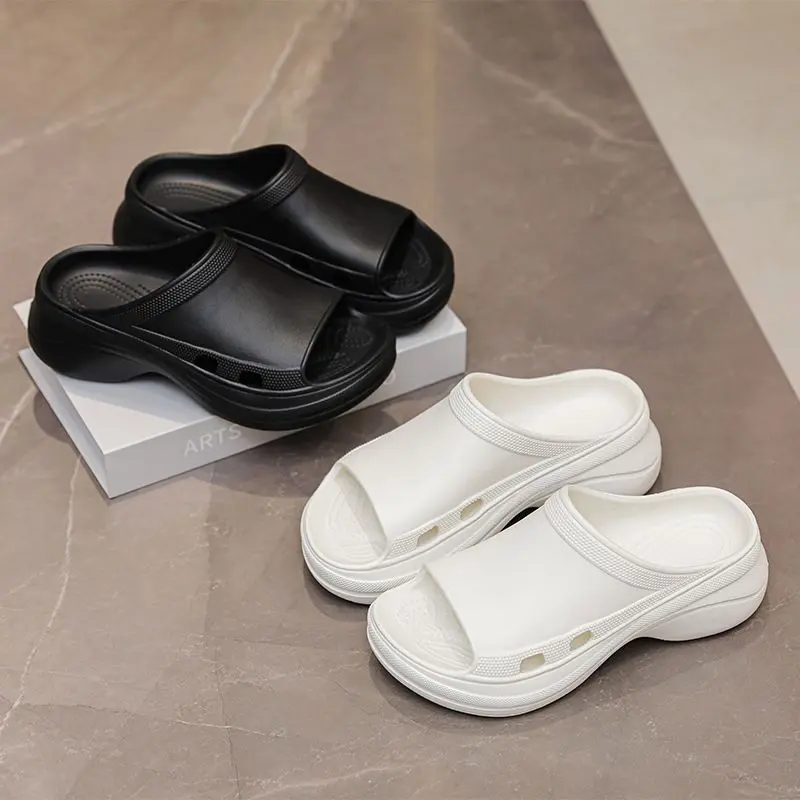 Sandal Wanita Wedges Tinggi FUJI POLOS Jelly Import Karet Hitam Putih Sendal 3