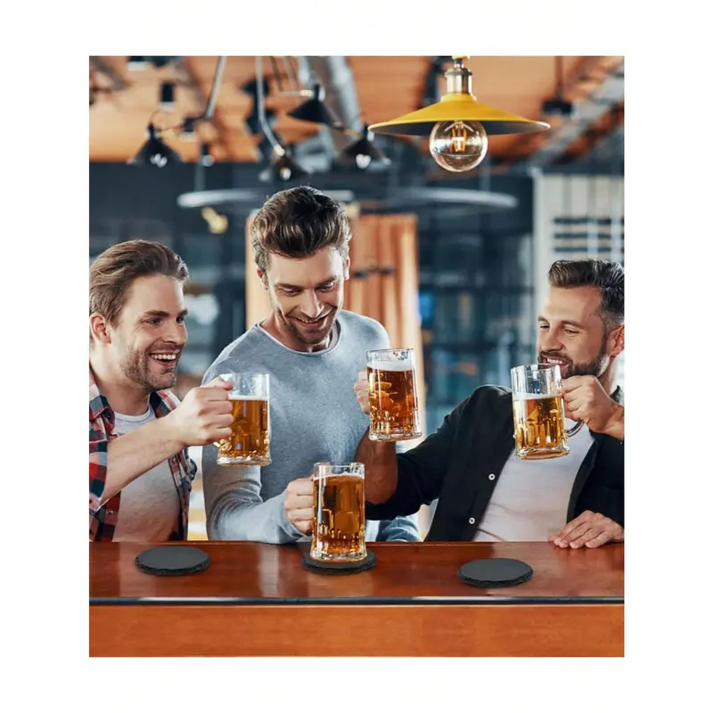 #KUP Slate Beverage Coasters, Black Slate Rock Coasters, Creative Insulation Pads, Blanks With Anti-Scratch Bottom, Suitable For Beverage Halls, Cafes, Kitchens, Home, Office, Restaurants, Apartment Bar And Other Places (Round) 3
