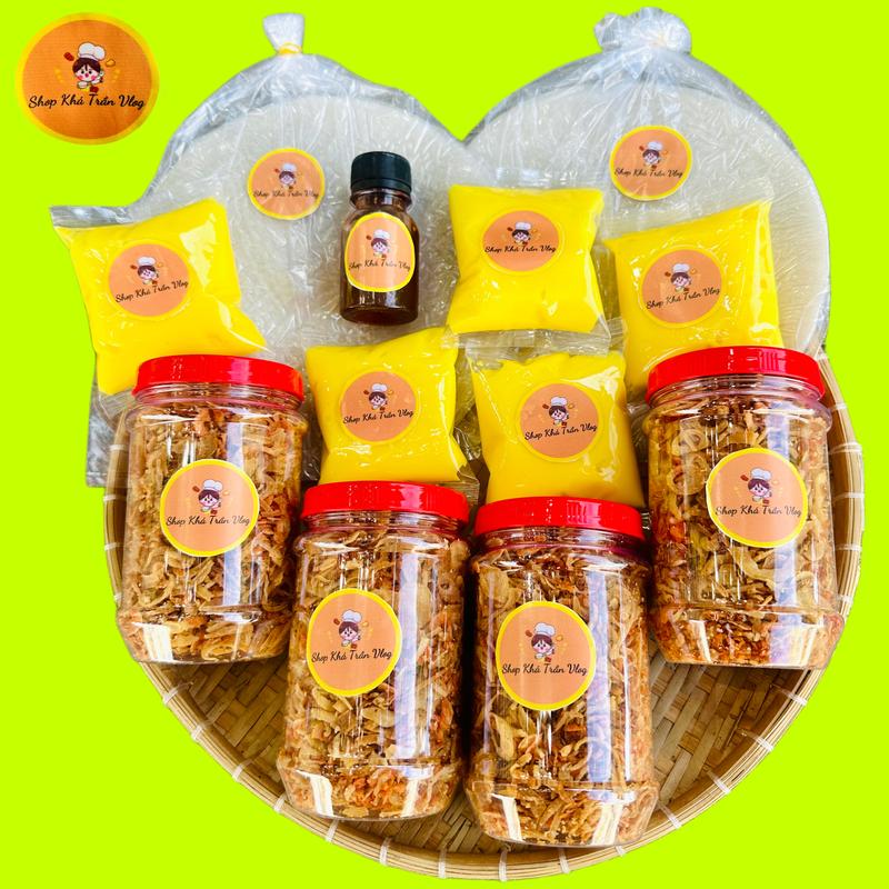 Combo 500gr Bánh Tráng Phơi Sương 700gr Muối Ruốc Hành Phi Bơ Béo 500gr và Sốt Tắc Snack Ăn Vặt Food