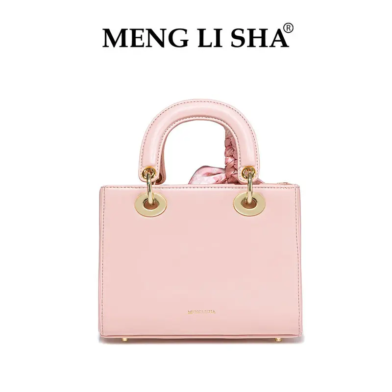 5877#-K1 Túi Xách Nữ MENG LI SA Dáng Cốp Vuông Kèm Khăn Lụa Sang Trọng Họa Tiết Hoa Lá Thời Thượng, Trang Nhã. Đeo Vai, Đeo Chéo. Dễ Phối Đồ. Màu Hồng 1