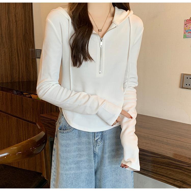 Product Introduction of classy tops fitted top zipper flashy clothes filipiniana outfit thin long sleeve Fashion hooded sweater Longsleeve hoodie jacket women Womenswear Lady Pullover Chic Fit Summer Basic Minimalist Comfort Casual Hoodie Vneck Minimalist Streetwear Hip 8