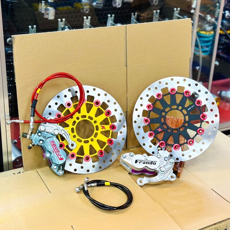 Combo Heo Dầu Frando, Pát CNC, Đĩa Kingdrag 4 Lỗ, Dây Dầu Bấm Đầu Inox ( Dây Dầu Màu Ngẫu Nhiên) Phụ Kiện Xe Máy thắng đĩa trước