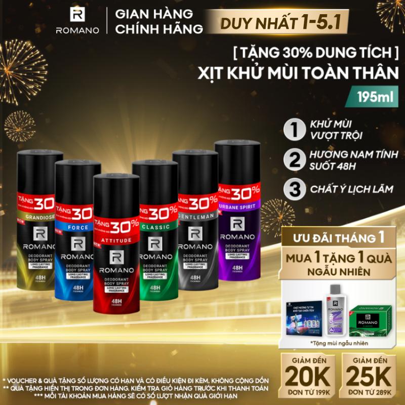   DUY NHẤT 1-5.1  THÊM 30% GIÁ KHÔNG ĐỔI  Xịt khử mùi toàn thân ngăn mồ và mùi cơ thể Dưỡng Body cho nam Romano Attitude  Gentleman  Force Classic 