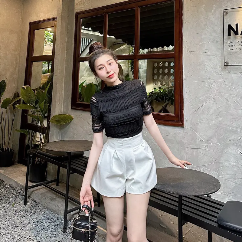 Q365 - QUẦN SHORT CHẤT KAKI DÁNG PHỒNG XẾP LY KHÓA KÉO SAU 8615 Women Nữ 7