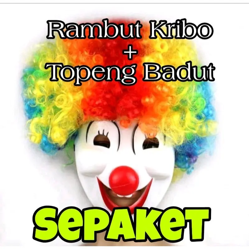 topeng badut dan wig badut paket 2in1 sepaket siap pakai Merah