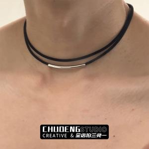 Kalung Keluli Titanium, Gaya Sejuk Hip-hop, Dua Lapisan, Bergaya, Berleher Pendek, Tidak Luntur, Sesuai untuk Lelaki dan Wanita, Rantai Sweater, Gaya Choker Jewelry Necklaces