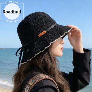 ROADBULL女性用小型漁師帽 春夏ニットバケットハット,日本のスタイルリボン払ういきレトロレースハット,多目的.