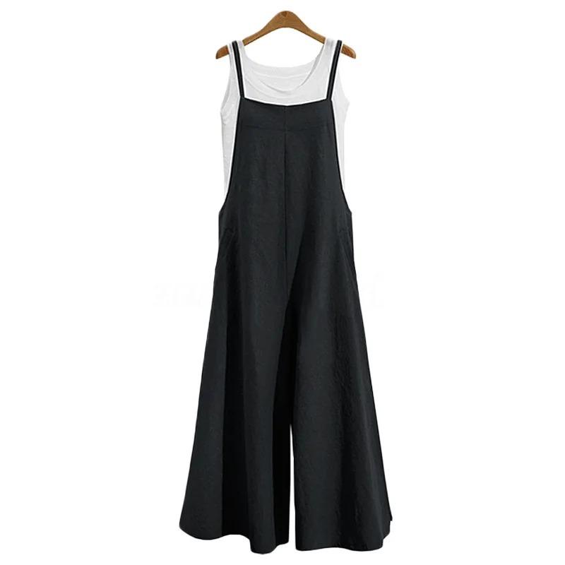 Product Introduction of Women Casual Wide-Legged Jumpsuit Cotton Linen Breathable Sleeveless One-Piece Loose Long Jumpsuit Overalls Lingerie 8