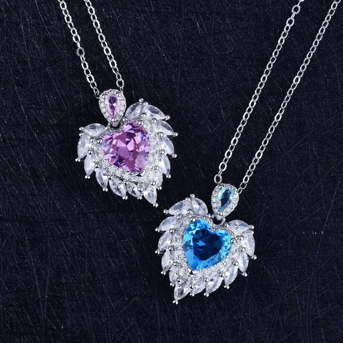 Angel Wings Navy Blue Heart Necklace