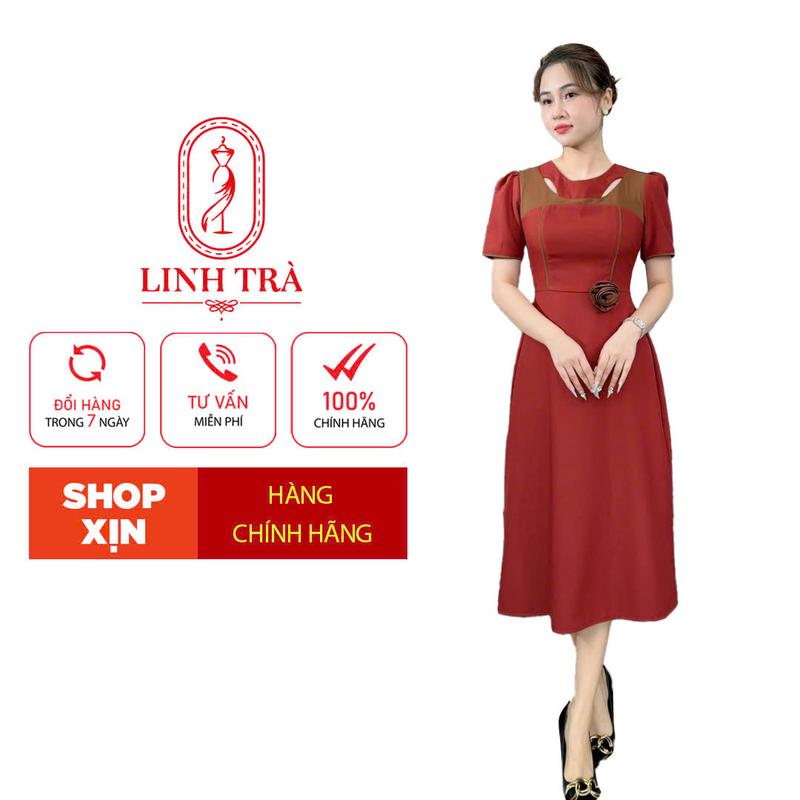 Đầm Trung Niên Dáng Dài [ Linh Trà ] (LT 2585) Cao Cấp Đi Làm Đi Chơi Đi Tiệc Đa Dụng Sang Trọng Cho Các Quý Bà U40 U50