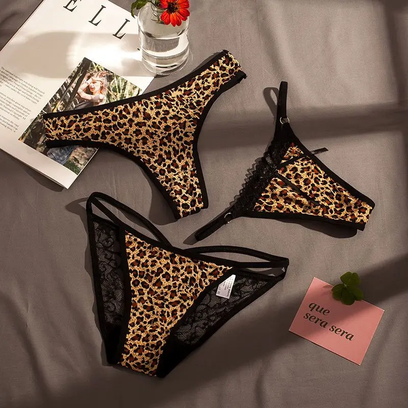 1/3 Pure Sexy Lace Leopard Print Underwear Low Waist Breathable Hot T-Shaped Panties Crotch Pure Cotton Seamless T-Back