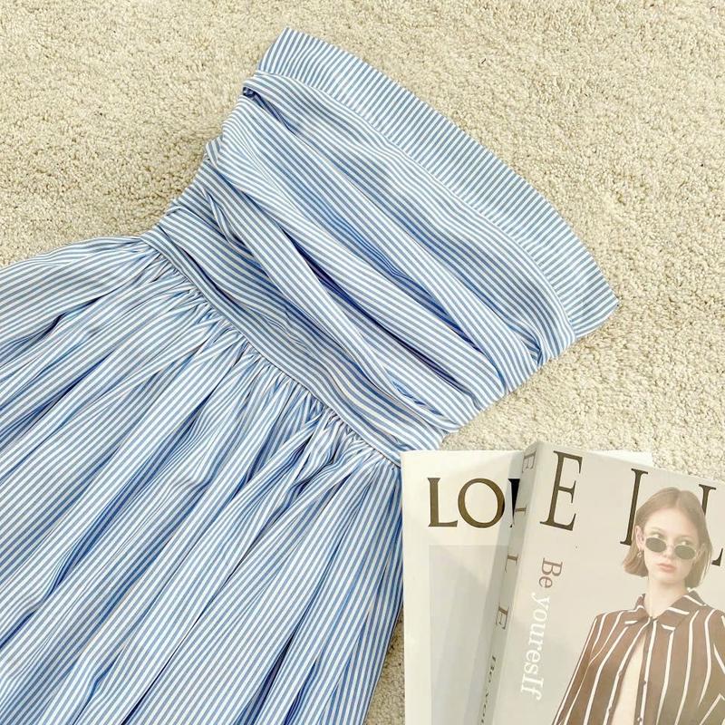 Váy thiết kế dành cho nữ Đầm maxi cúp ngực xếp ly sọc trắng xanh siêu tôn dáng mặc thoải mái phù hợp cho đi làm đi chơi và đi tiệc pusu house Nữ 3
