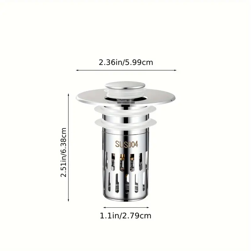 Stainless Steel Washbasin Drain Stopper, 1 Count Press Type Sink Plug, Insect Proof and Anti Blocking Filter Screen, Bathroom Supplies 1