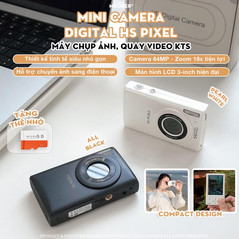 [Tặng thẻ nhớ] Máy ảnh kĩ thuật số digital mini camera HS Pixel - quay, chụp 64MP, siêu mỏng nhỏ gọn