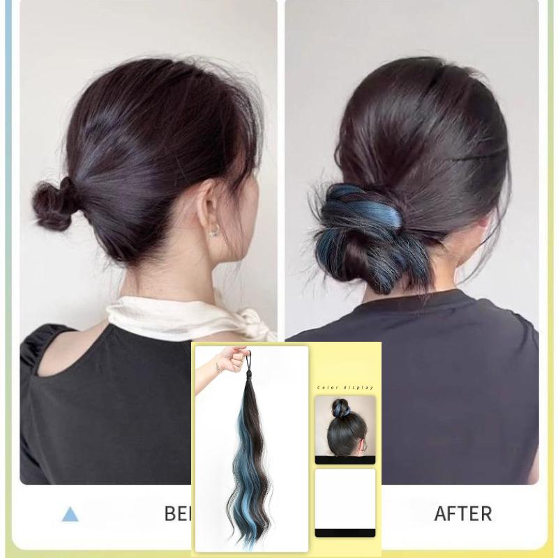 Bện Tóc Giả, Tự Nhiên, Đầy Màu Sắc, Tóc Dài Nhuộm Cho Bé Gái, Tóc Giả Đuôi Ngựa Bện Dopamine, Tăng độ phồng 0