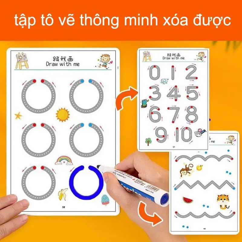 Đồ chơi tập tô vẽ thông minh xóa được 64 trang,Hình dán theo chủ đề trẻ em,Đồ Chơi Giáo Dục Montessori bảng  chữ  nổi  khiếm  thị 2