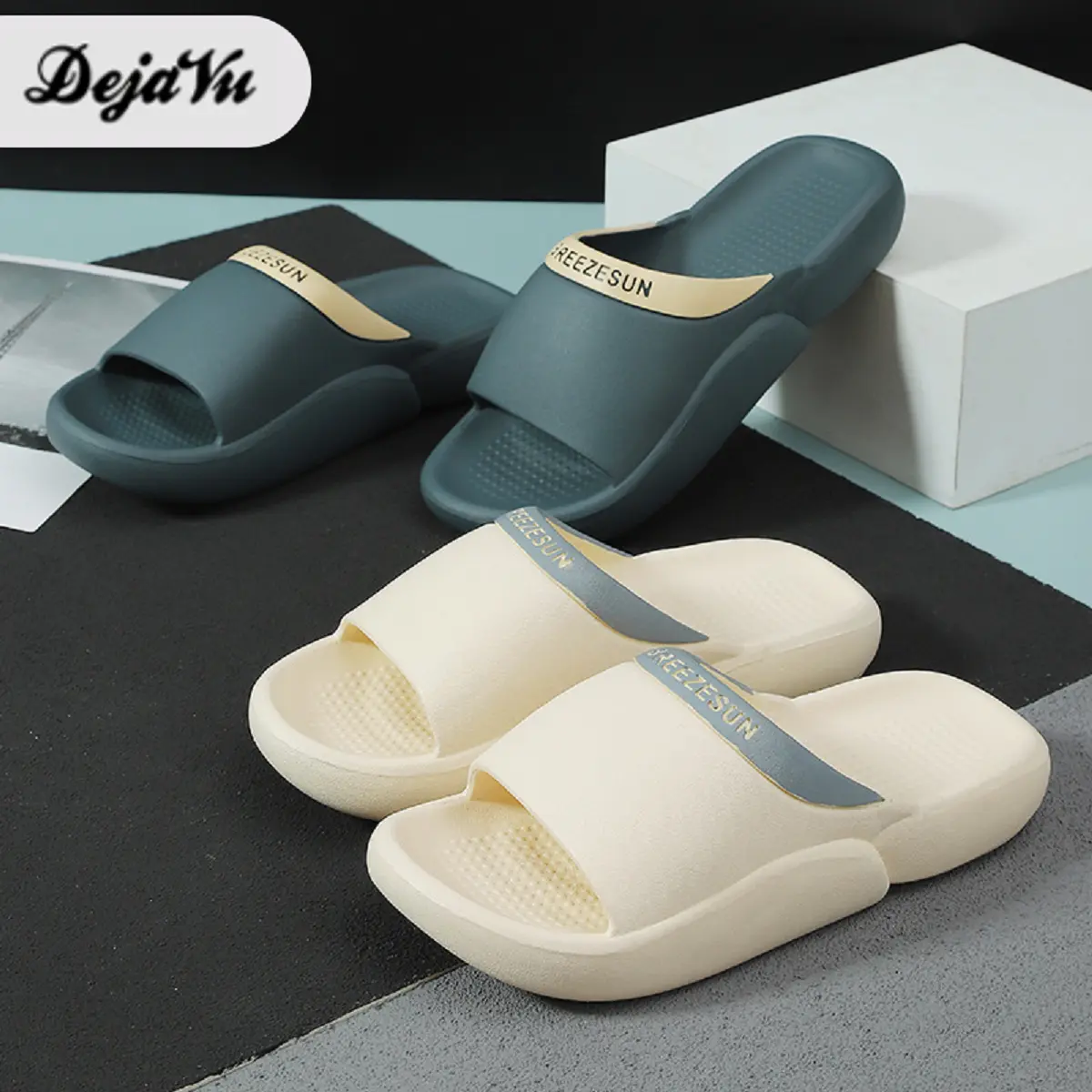 Dejavu Sendal Slop Slide Pria Casual Sandal Cowok Dewasa Karet Jelly Flat Slipper Empuk Anti Slip  Kekinian Terbaru HSN162