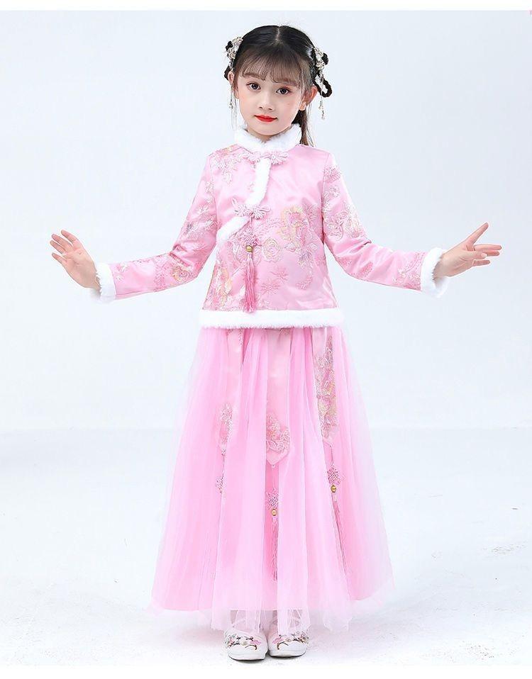 Product Introduction of Trang Phục Trung Quốc Hán Cho Bé Gái, Quần Áo Mùa Đông, Quần Áo Năm Mới, Phong Cách Trung Quốc, Bộ Đồ Đường Thiếu Niên, Lót Lông Cừu, Dày Dặn, Quần Áo Cổ Xưa, Váy Mùa Thu Và Mùa Đông 8