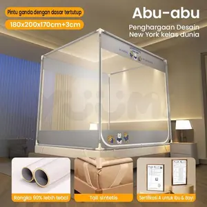 Yuumi Cartoon Kelambu Tidur Anti Nyamuk Anti Jatuh Bayi Dewasa - 2 Doors kelambu tenda Jaring Super Padat 180x200cm Speeds - Abu Bear 180*200cm