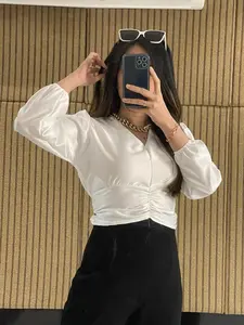 Casual blouse satin shabila long vneck pakaian lengan panjang wanita / by bombshellstores Top