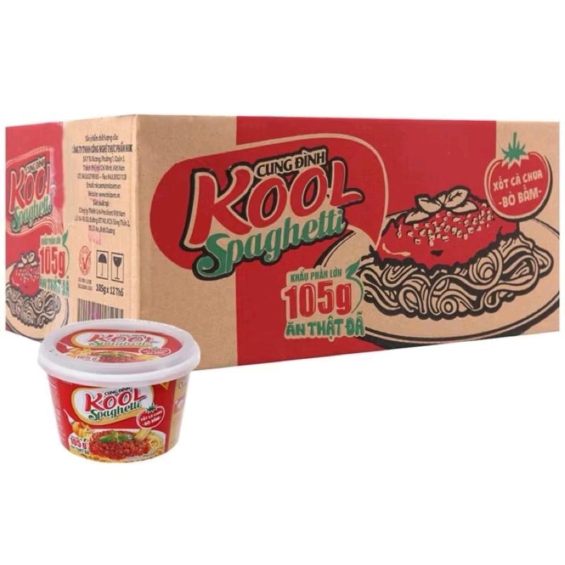 Thùng 12 tô thố mì trộn khô Cung Đình Kool Spaghetti. 1 thố 105g. có gói xốt thịt bò cà chua tươi ngon hảo hảo