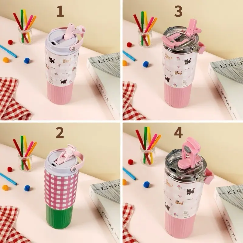 【COD】Tumbler Aesthetic Botol Minum Lucu 900ML Thermos Aesthetic Handle 2IN1 Anti Tumpah Dan Tahan Panas Dan Dingin Stainless Steel 304 Vacuum 2