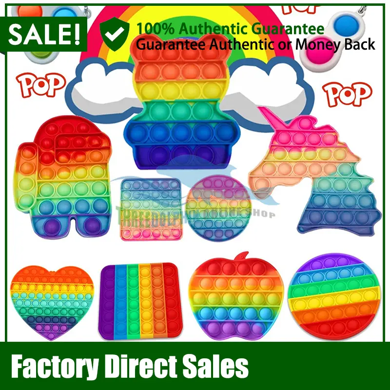 TH Push Pop Bubble Fidget Kids Sensory Foxmind Pop It Colourful Unicorn Rainbow Dinosa