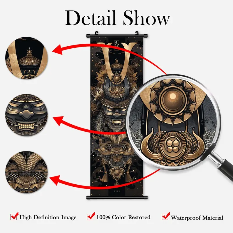 Samurai Pattern Hanging Picture, 1/4counts Creative Modern Wall Hanging Decor, Wall Art Decor for Home Living Room Bedroom, Room Decor, Home Decor 6