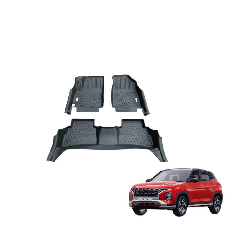 Thảm lót sàn ô tô Hyundai Creta 2021-2025, Thảm nhựa TPE 5D đúc nguyên khối theo xe. Bộ 3 miếng