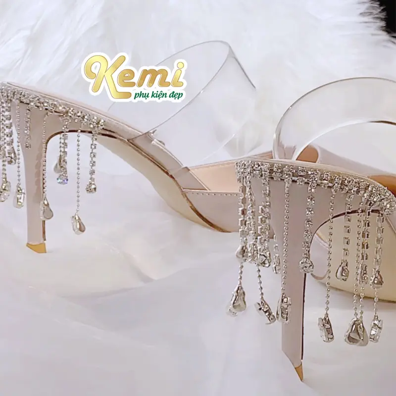 Dây đá tua rua giọt nước toòng teng rơi (1 mét) sáng lấp lánh phụ kiện trang trí áo váy quần giày mũ 5