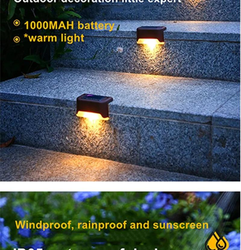 Product Introduction of Solar Light Warm White LED Step Lamp Path Stair Outdoor Garden Lights Waterproof Balcony Light Decoration for Patio Stair Fence Light 12
