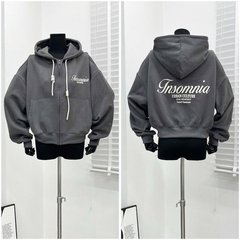Áo Khoác Nỉ Form Lửng 2 Da QC In Insonia, áo khoác nữ form 40-65kg mặc đẹp Hoodie Zip Women Jacket Top Có 1 Túi Có Túi 5