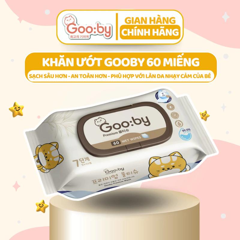 Khăn ướt Gooby Premium 60 tờ cao cấp, không cồn, không parabens, mềm mịn, an toàn với da trẻ nhỏ