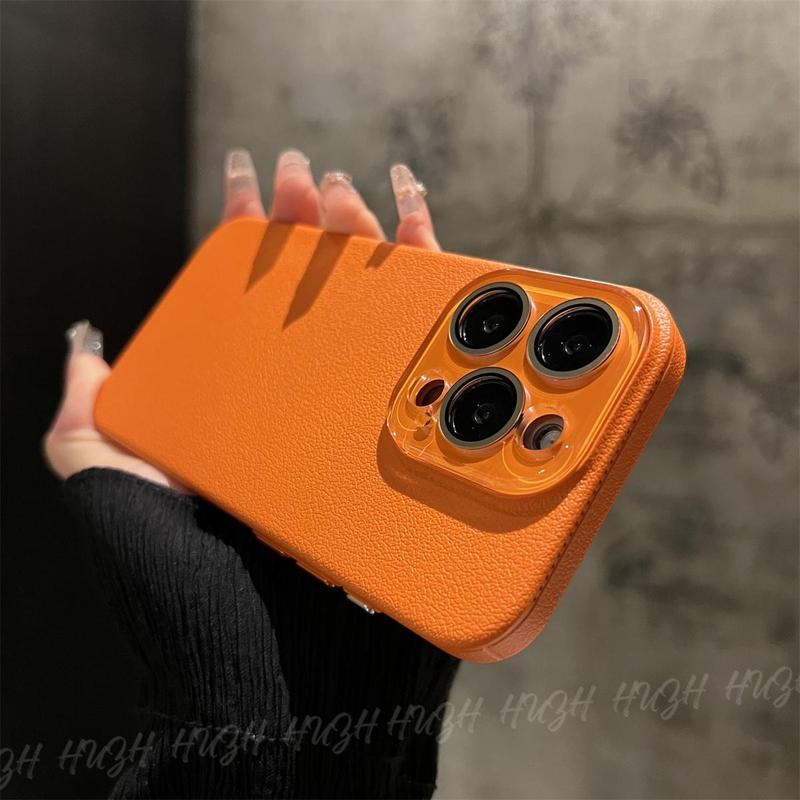 Vỏ điện thoại bảo vệ ống kính pha lê màu cam sang trọng for iPhone 11 12 13 14 15 Pro Max 14 Plus 15 Plus Vỏ điện thoại chống rơi mô hình vải thiều cao cấp Ốp Chống Sốc Phụ Kiện Case