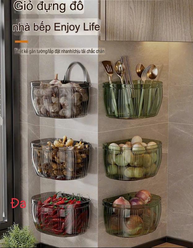 Giỏ Đựng Hành Gừng Tỏi Hộp Đựng Rau Củ Treo Tường - Dụng Cụ Đựng Sắp Xếp Nhà Bếp Phụ Kiện Phòng Tắm Gia Đình Không Khoan Đục