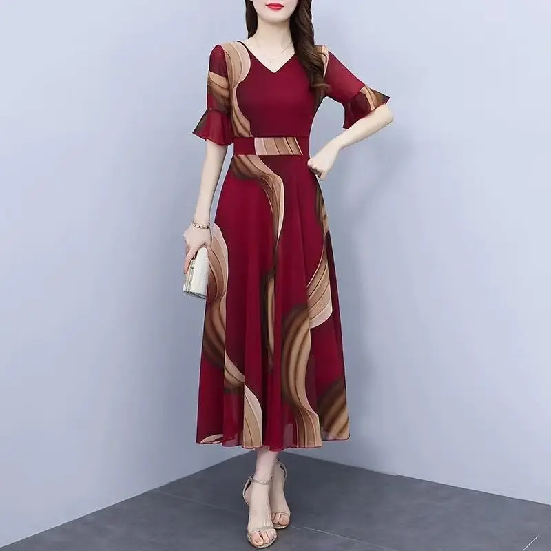 gaun sifon Korea baru mode gaun ukuran besar/Dress panjang/Dress korean style Casual Wanita Pendek Motif Baju Katun Polkadot 3